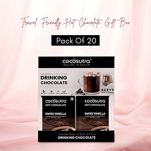 Image of COCOSUTRA Drinking Chocolate Mix | Swiss Vanilla | 20 Single-Serve Sachets (20g Each) | Vegan & Gluten Free | No Preservatives | Enjoy Hot or Cold | Ready in 2 Minutes | 400g (Pack of 2)