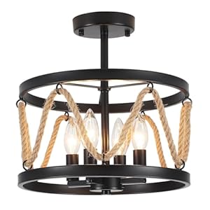 Farmhouse Semi Flush Mount Ceiling Light 4 Light Black Chandelier for Bedroom Kitchen Laundry Living Room Hallway Foyer