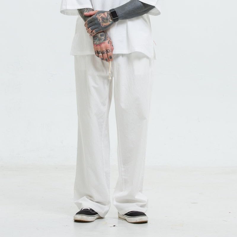Mens Casual Linen Pants Elastic Waist Drawstring Beach Summer Pants Lightweight Linen Yoga Trousers2