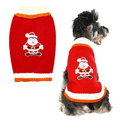 Dog Christmas Jumper for Small Medium Dogs, Pet Holiday Santa Claus Sweater Cartoon Pattern Dog Winter Warm Knitted Dog Jumper Clothes, M Cover