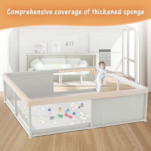 79x79 Inch Baby Playpen for Babies and Toddlers, Extra Large Play Yards for Indoor & Outdoor with Zipper Gates, Breathable Mesh with Anti-Slip Base