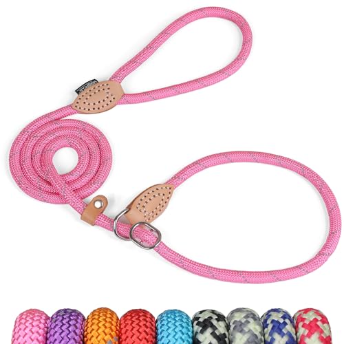 Grand Line Guinzaglio a Strozzo per Addestramento Cani, 150 cm Guinzaglio Retriever per Cani, Riflettente Guinzaglio Semistrozzo Cane di Taglia Piccola, Media, Grande (14mm, Rosa)