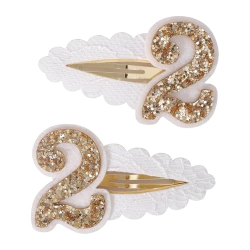 2pcs set of baby girl birthday hair clips - White glitter number '2' hair clip, girl's birthday party decorations, photo props for a two-year-old...