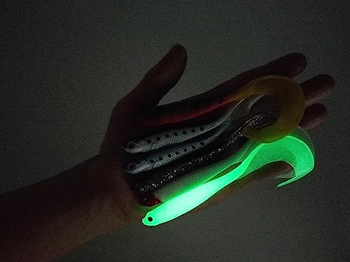 Foto von Gummifische Hecht und Zander mit Twisterschwanz 6 Stück 12cm 6g | Mit Hakentaschen für Offset Haken und Standard Jigköpfe | Zander Köder Hecht Köder (6er Set)