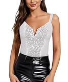 Monanoat Women's Sexy Sequin Corset Top Bodysuit Spaghetti Strap Bustier Top Sparkly Corset Cami Rave Top