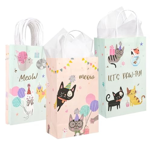 Sac cadeau en papier chat DjinnGlory avec 36 feuilles de soie pour anniversaire enfant