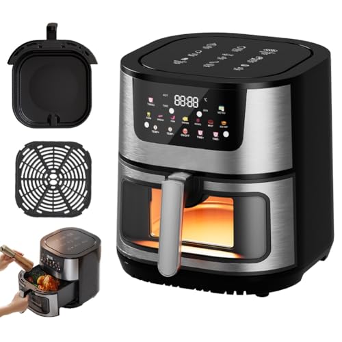 Freidora de Aire 8 en 1 (2026), Capacidad de 15 L (13.62 Qt), Ventana de Visualización, Pantalla Táctil, Revestimiento Cerámico, Interior de Acero Inoxidable, 200 °c (400 °f)