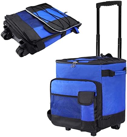 Rolling Cooler with Wheels and Handle, BAZZNS 48 Can Leakproof Insulated Portable Rolling Cooler, Collapsible Ice Chest with Wheels for Camping, Beach Trip, Football, Outdoor Activities