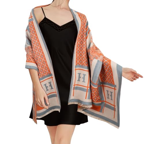 Relang Scarfs for Women Pashmina Silky Shawl Wrap for Evening Dressing Blanket Open Front Poncho Cape Orange