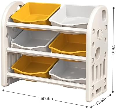 Miniatura 3 de Estante organizador de almacenamiento de juguetes, estante para libros para niños con 6 contenedores, gabinete de organización de sala de juegos,