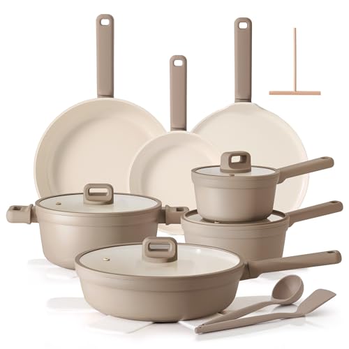 Image of SENSARTE Ceramic Pots and Pans Set Nonstick, 20Pcs Cookware Set, Taupe
