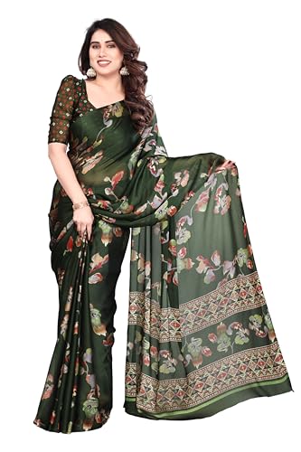 Image of SUPERLAXMI Women's Chiffon Floral Printed Saree with Blouse Piece