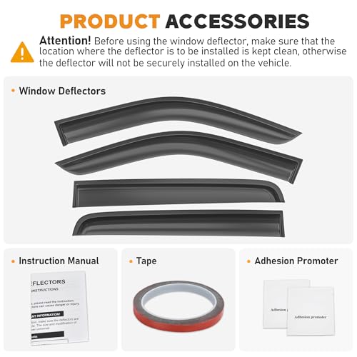 Image of Shatterproof Taped-On Window Deflectors for Dodge RAM 2009-2018 Crew Cab 1500 2500 3500, Rain Guards, Window Visors for Cars, 4pcs