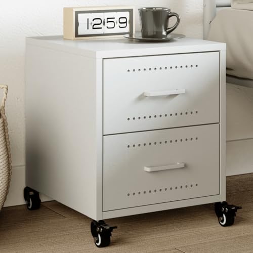 Table de chevet mobile 2 tiroirs petite commode de nuit blanche 36cm