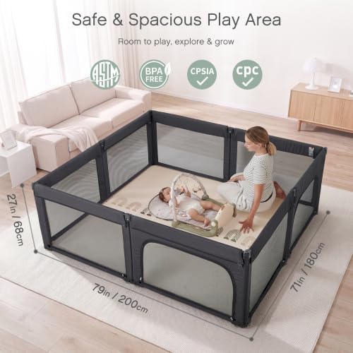 Image of Doradotey 8-Panel Foldable Baby Playpen for Toddlers 1-3, Adjustable Shape Large 79x71 Indoor Playard, No Tools Assembly, 360 Breathable Mesh, Separate Washable Panels Safety Fence, Black