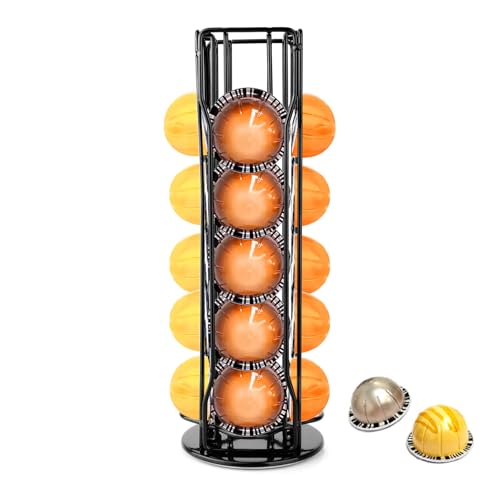 Image of Coffee Pod Stand Holder for Nespresso Vertuoline 20 Pods, Coffee Bar Vertuo Pod Organizer Rack, 360 Rotating Coffee Capsule Holds Storage, 20 Pods Holder Spinner for Nespresso Vertuo Line (Black)