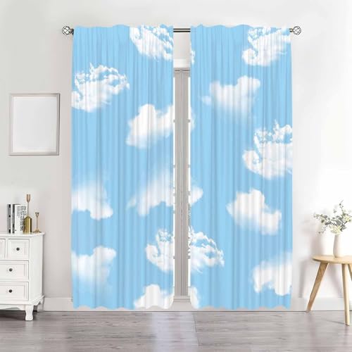 DOTOOMA 2 Panels 41x84Inch Polyester Blue Sky White Clouds Curtain Fluffy Soft Cloud Prints Rod Pocket Semi Sheer Window Treatment Drape for Children Bedroom Living Room Nursery Home Decoration