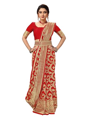 Image of TRENDMALLS Women's Banarasi Silk Saree with Unstitched Blouse Piece