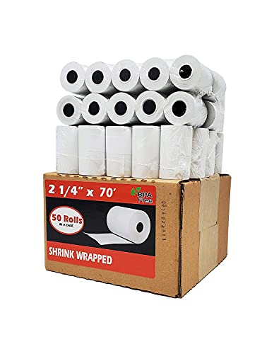 BuyRegisterRolls (1 Case) 2 1/4 x 70 Thermal Paper Large Rolls For Clover Flex, Verifone VX520 Ingenico ICT220 ICT250 First Data FD400 Nurit 8000 8020 STP103 BPA Free