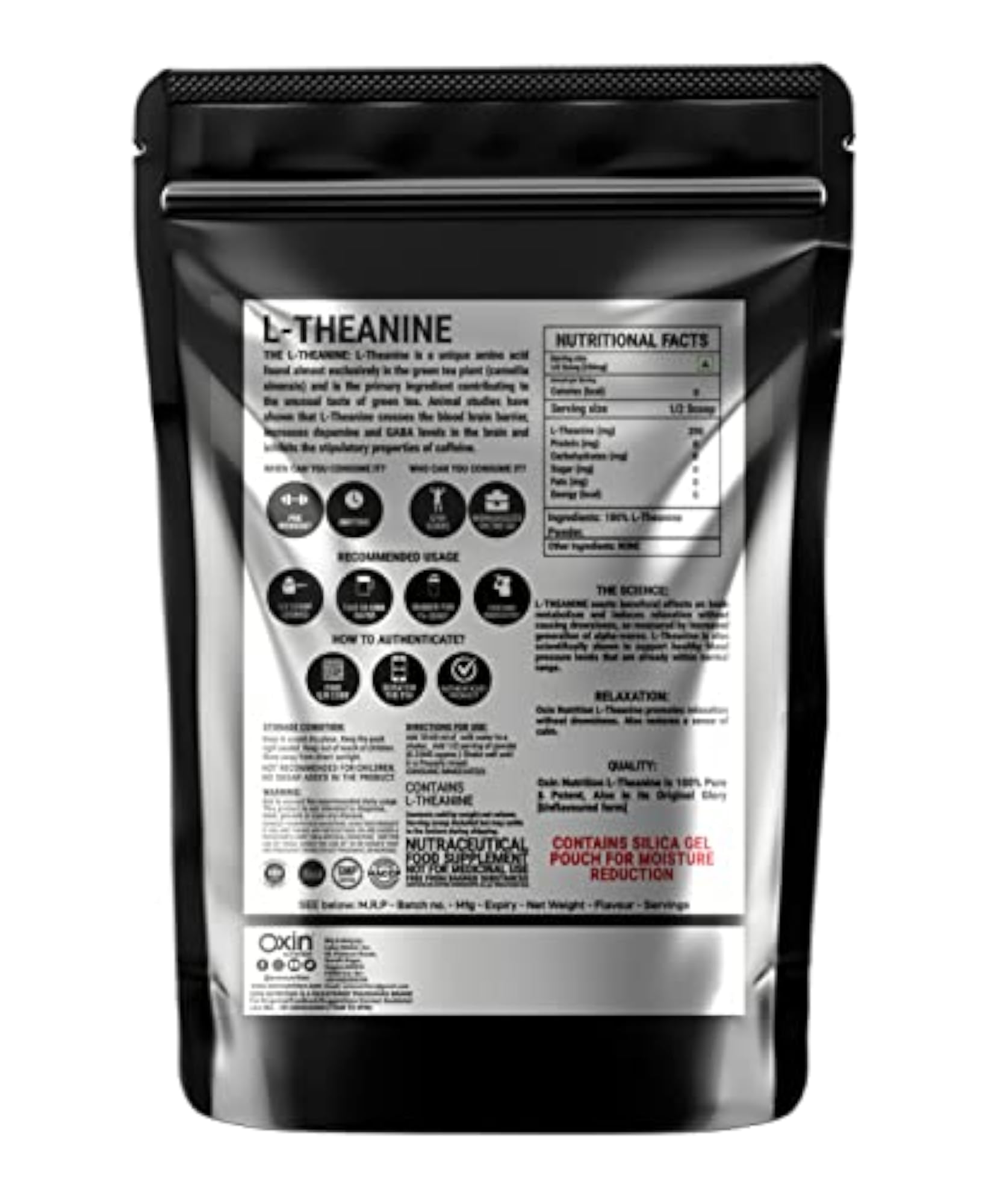 Oxin Nutrition L Theanine Powder, 400g