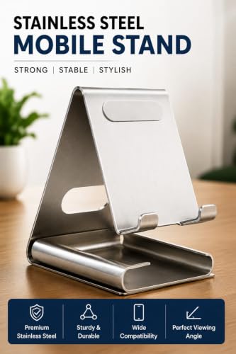 Image of Glangeh Universal Mobile Holder Stand with Stainless Steel Body, Anti Skid Design, Light Weight for All Smartphones, Tablets