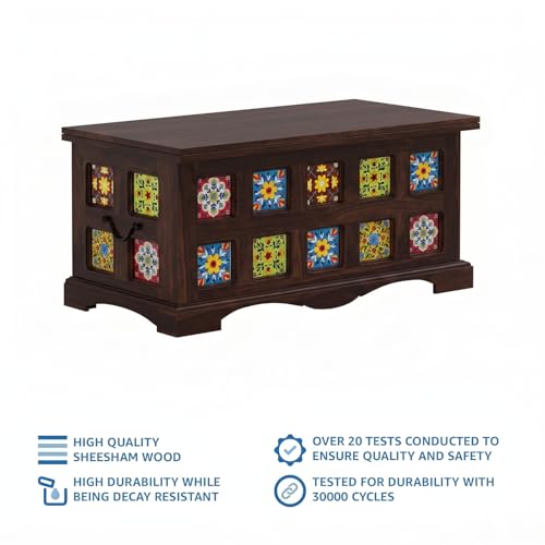 Image of Amazon Brand - Solimo Starlore Solid Sheesham Wood Storage Trunk | Wooden Box Chest for Clothes Linen Storage for Bedroom Living Room Home (Walnut Finish)