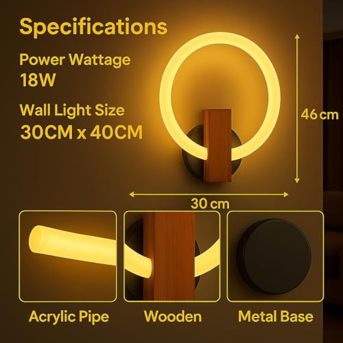 Image of Lunaris Halo Wall Light | Decorative LED Wall Lamp for Bedroom, Living Room & Office | Fancy Warm White Light for Hotels - (2 Pack)