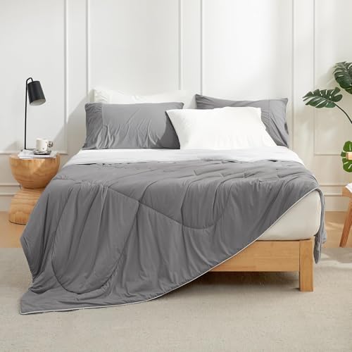 Image of Cozy Bliss Cooling Comforter King XL Size, Cooling Blankets for Hot Sleepers and Night Sweats, Dark Light Gray Summer Comforter for King XL Bed, Breathable Soft Lightweight Silk Smooth