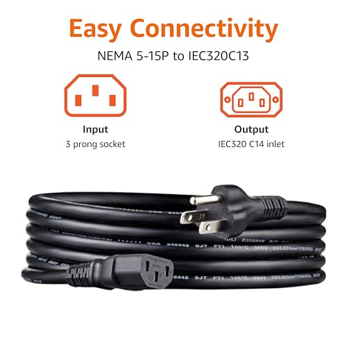 image for Amazon Basics PC Power Cord, 10 feet, 5-Pack, AC Power Cord for Monito