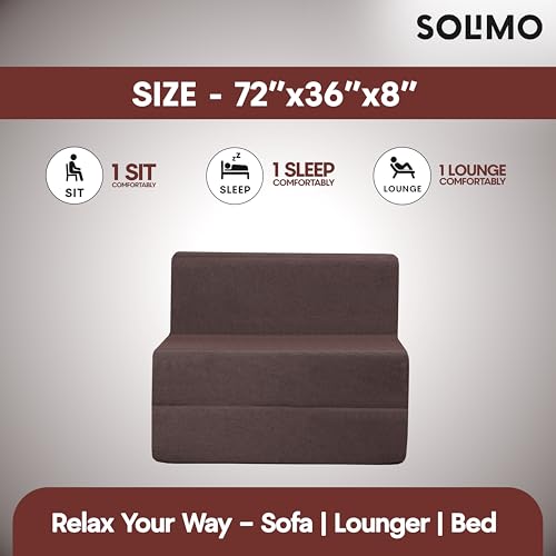 Image of Amazon Brand - Solimo 1 Seater 3 * 6 Jute Fabric Washable Cover Sofa Cum Bed 1 Seater Double Foam Fold Out Sofa Cum Bed (Finish Color - Brown Delivery Condition - Pre-Assembled)
