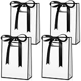 Kolldenn 30 Pcs Thank You Gift Bags with Handles 10.2 x 7.1 x 3.2 Inch Elegant Party Favor Bags with Ribbon Bow for Wedding Bridal Birthday Bridesmaid Holiday Party Supplies(White)