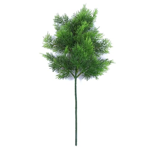 Ramas artificiales de pino verde, hoja de árbol de ciprés sintético, hojas de pino, ramas, ramas, tallo para guirnalda, corona, Navidad, boda, hogar, fiesta, decoración