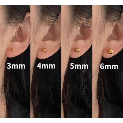 14k Gold Ball Stud Earrings with Solitaire Round Cubic Zirconia in Secure Screw-back Design4