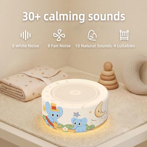 Image of Kipcush White Noise Machine for Baby & Adults, Sleep Sound Machine with 30 Soothing Sounds, 8-Color Night Light, Memory Function, White Noise for Sleeping, Nursery, Office, Travel, Relaxation