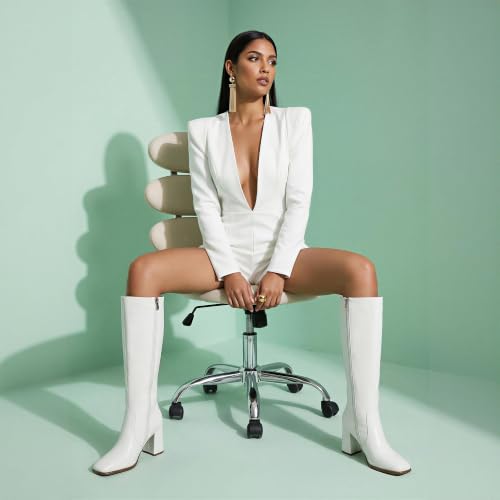 Image of Modatope Knee High Boots Women Square Toe Chunky Heel Fashion Tall Boots | Block Heel Gogo Boots with Side Zipper,Fashion Heeled Fall Winter Boots,Long Dressy Boots for Women