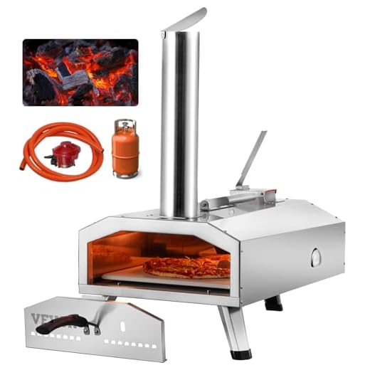 VEVOR Dual Fuel Pizza Oven Outdoor, 12 Inch Wood Fire & Propane Gas Pizza Oven, Pellet & Propane Pizza Maker with Thermometer, Foldable Leg, Stainless Steel Pizza Cook for Outside Camping & Backyard