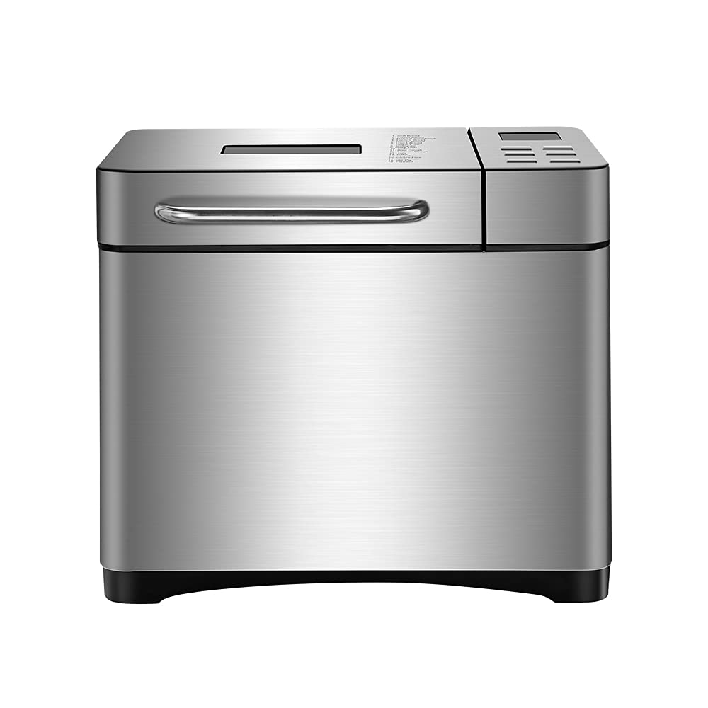 Machine à pain, en acier inoxydable, 650 W, entièrement automatique, 19 programmes, bac à ingrédients automatique, pour 500 g, 750 g et 1 000 g, argent