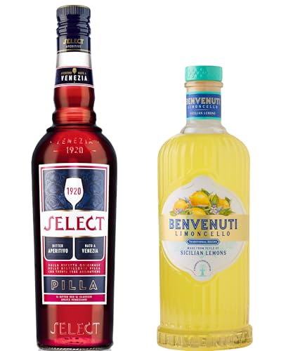 Italian Spray Aperitif Set - Select Aperitivo 70cl 17.5% Vol. + Limoncello Benvenuti 70cl 28% Vol. - Bitter Liqueur & Lemon Liqueur Set for Refreshing Drinks and Italian Aperitif Fun Italian Spray Aperitif Set - Select Aperitivo 70cl 17.5% Vol. + Limoncello Benvenuti 70cl 28% Vol. - Bitter Liqueur & Lemon Liqueur Set for Refreshing Drinks and Italian Aperitif Fun