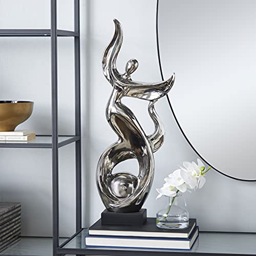 Deco 79 Ceramic People Dancing Sculpture, 10" X 5" X 25", Silver #TOP13