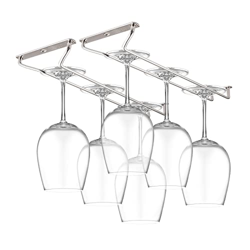 CUKE2BEET 11.8 Inch Stainless Steel Wine Glasses Rack Under Cabinet Stemware Rack, Wine Glass Hanger Rack Wire Wine Glass Holder Storage Hanger for Cabinet Kitchen Bar (2)
