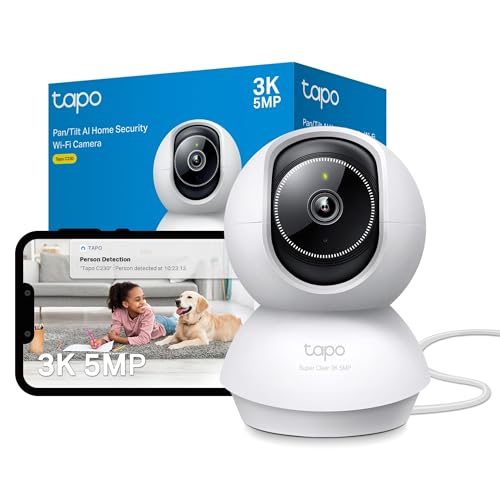 Tapo C230 3K 5MP Indoor Camera, Smart AI Detections - Person Pet Baby Cry, Pan/Tilt 360° View, Security Carmera No Monthly Fee, Enhanced Night Vision, Two-way Audio, Works with Alexa & Google