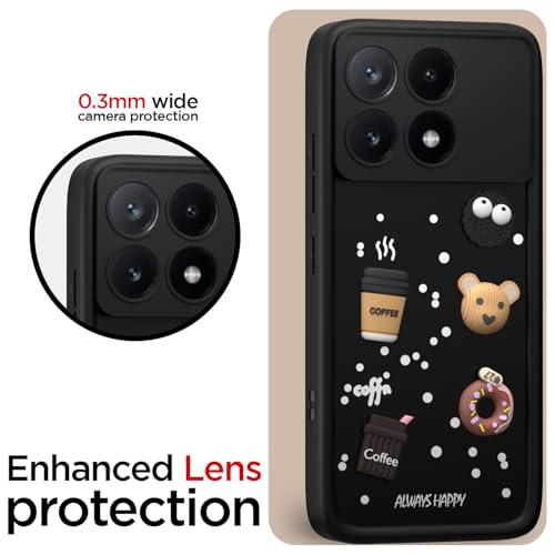 Image of Outlouders Back Cover for Poco X6 Pro 5G | 3D Cartoon Cute Fun Bear | Silicone Full Body Protection Bumper Case (Black)