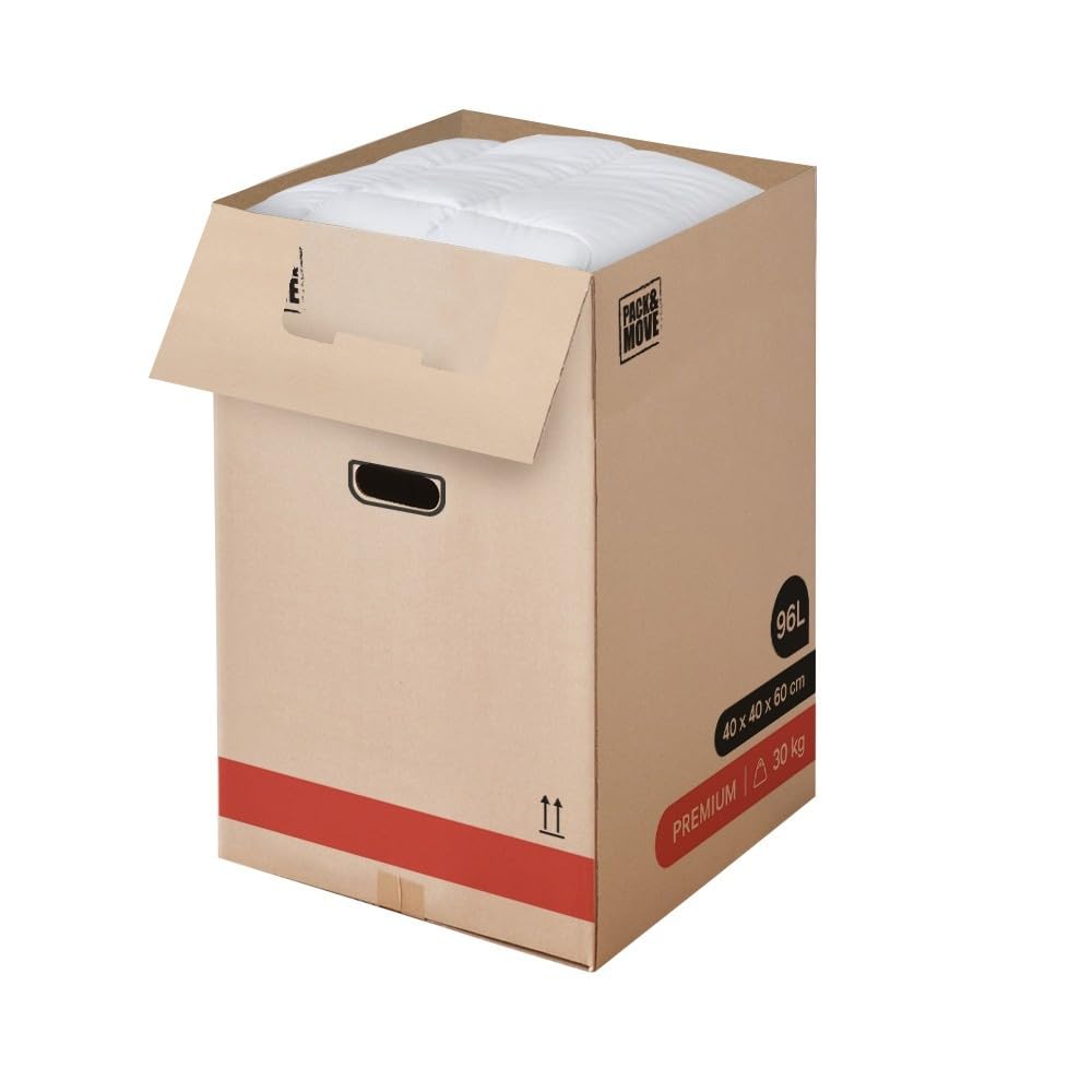 Pack And Move – Lote de 60 cajas de mudanza premium – 40 x 40 x 60 cm – Extrema resistencia 25 kg – Reutilizables – Doble grosor – Asas reforzadas – 3 adhesivos disponibles