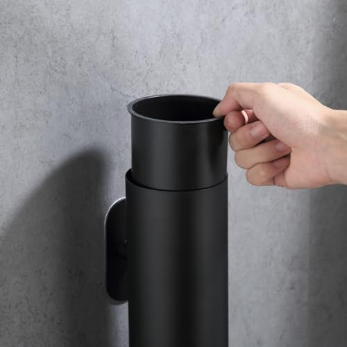 Image of 1PCS Heavy Duty Adhesive Toilet Brush Holder - No Drilling Required Bathroom 304 Stainless Steel, Rounded Brush Head Cleans More Thoroughly for Bathroom (Black)