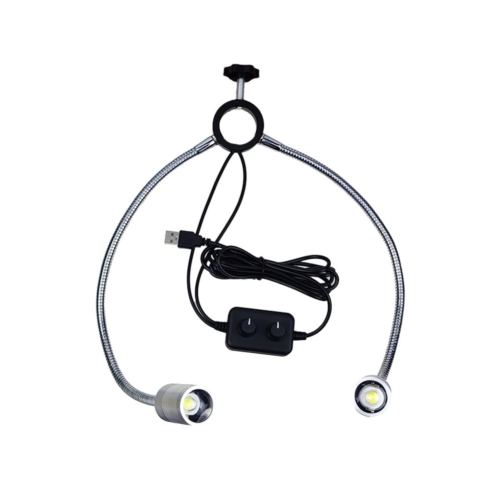 Microscope LED Spot Lights Illuminator Lamp, USB Dual Gooseneck Adjustable, 25 32mm Pillar Twin Goose Neck Stereo Microscope Digital Camera