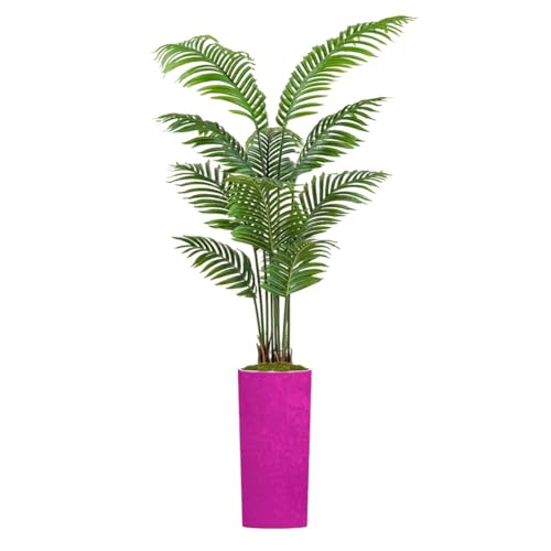 Artificial Palm Tree Indoor with Tall Planter Hot Pink Grunge Background Magenta Purple Concrete Texture Fake Floor Plant Potted Faux Tropical Palm Plant in Pot Home Decor Outdoor 5.5ft