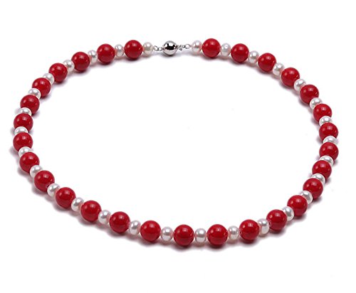 JYX Coral Jewelry - Collar de perlas cultivadas de agua dulce y coral de 10 mm Cover