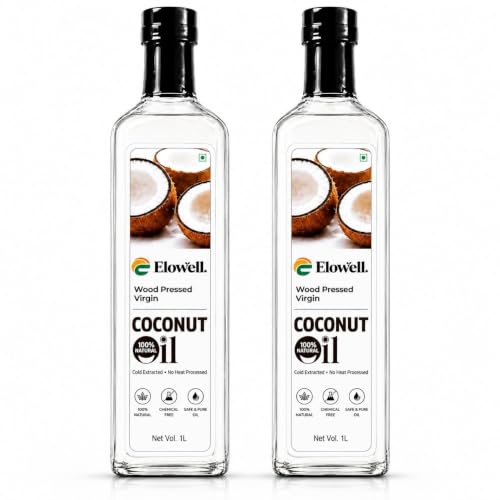 Image of ELOWELL Cold Pressed Virgin Coconut Oil (2L), Wood Pressed, From Our Own Farms in Tamil Nadu, Unrefined, No Heat Processed, 100% Pure & Natural, Edible Cooking Oil for Hair, Skin & Baby Care