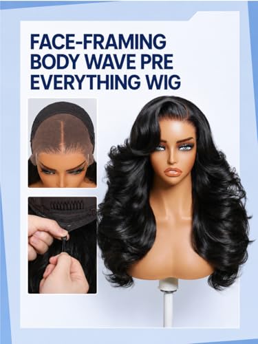 Image of Sunber Layer Body Wave Wig Human Hair Glueless 13x4 HD Lace Front Wig Pre Cut Lace Pre Plucked Pre Bleached Knots 200% Density Left Side Part Drawstring Wig Put On and Go 26inch