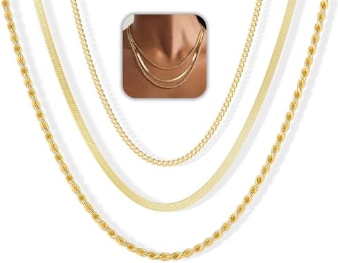 Freekiss Women's Layered Necklace Set - 3 Piece Dainty Gold Jewel...